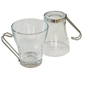 Vintage Set of 7 Clear Glass Cappuccino Expresso Coffee Mug Metal Handle 7.5oz‎